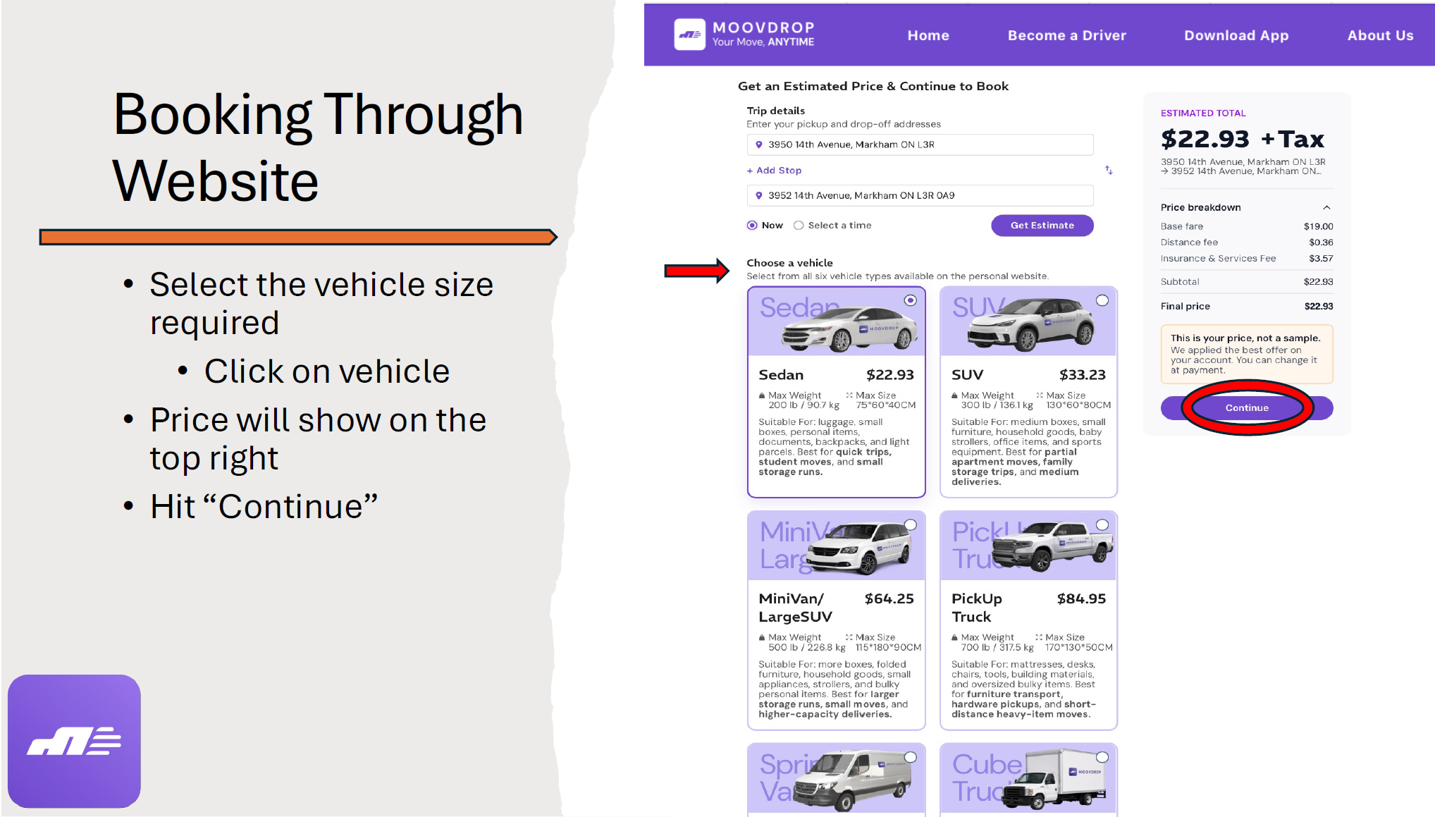 MoovDrop website service details form