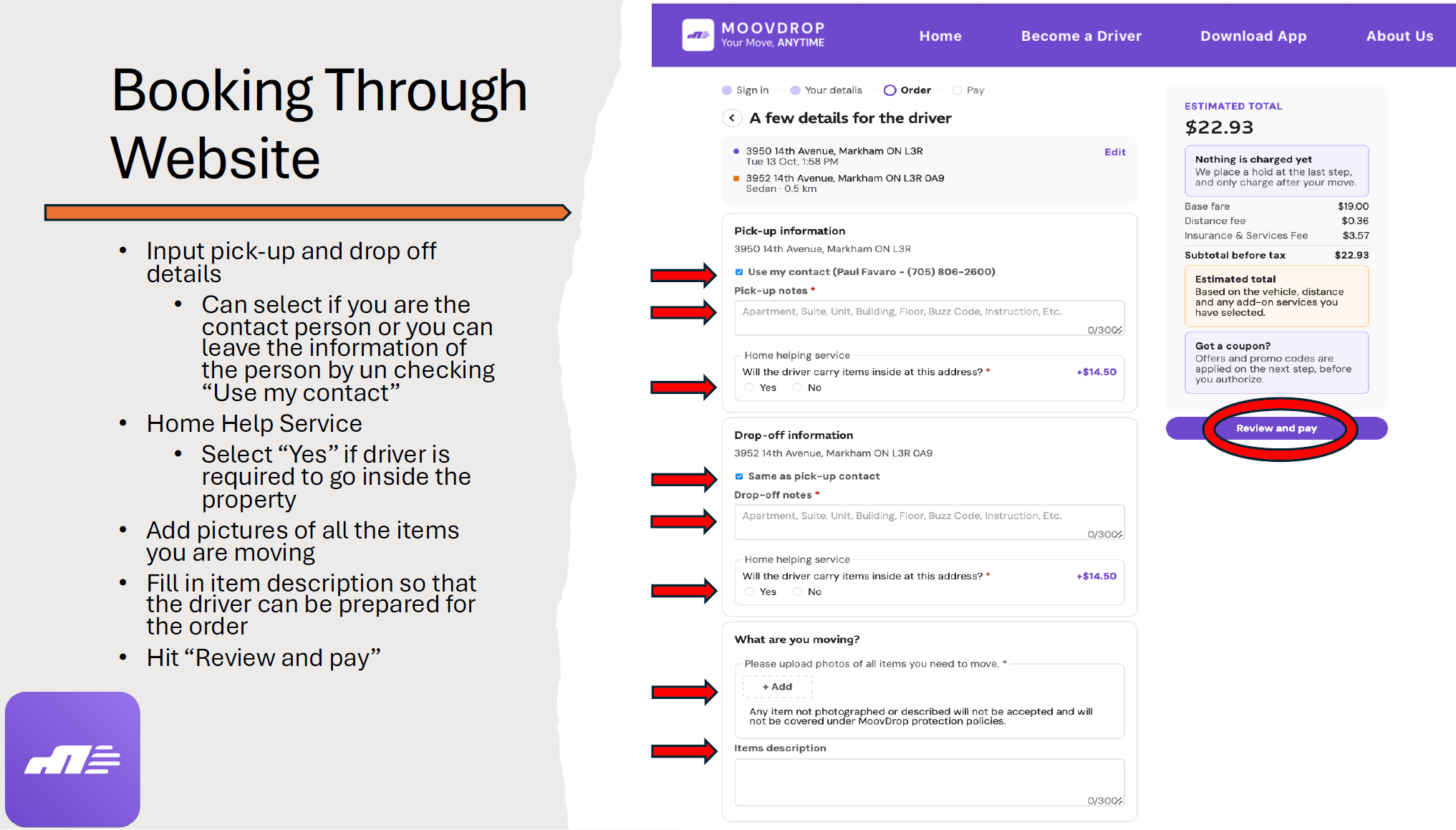 MoovDrop website order review