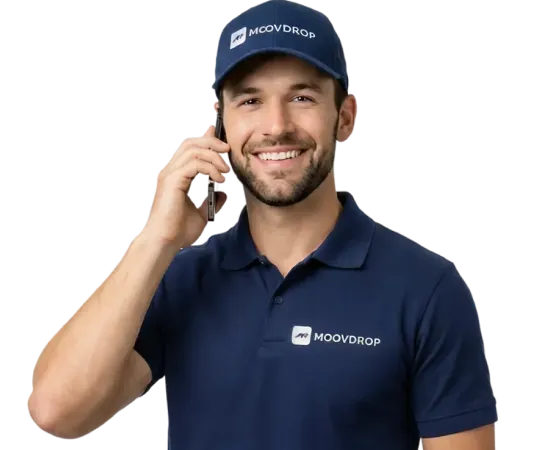 MoovDrop team member on phone