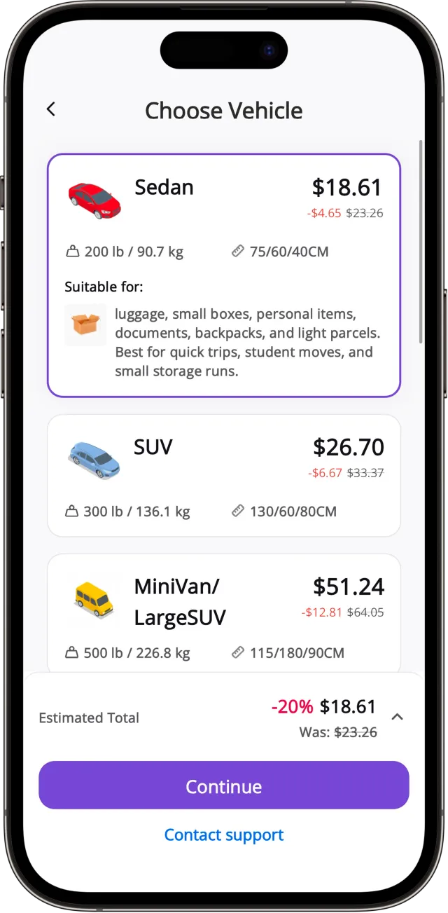 MoovDrop booking screen