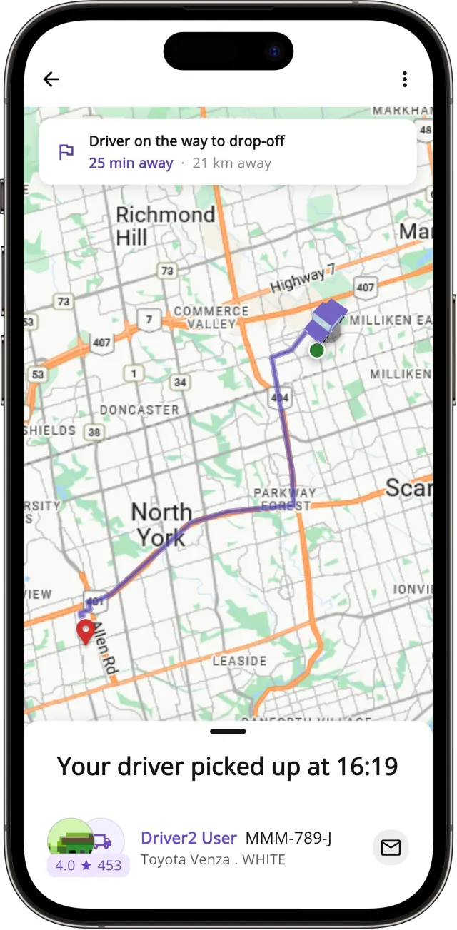 MoovDrop driver tracking screen